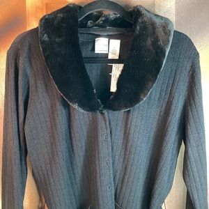 90’s black cardigan with removable faux collar and belt tie. Size L Emma James R